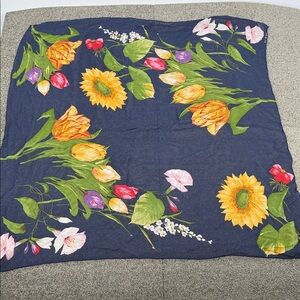 Echo Silk Scarf Blue Yellow Floral Sunflowers Tulips Spring Summer Easter Square